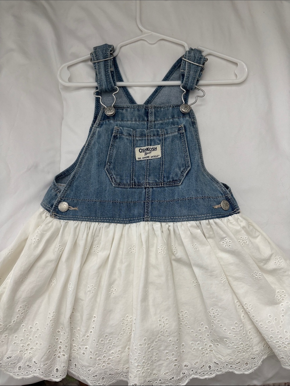 OshKosh B'gosh Denim Overall Dress with White Eyelet Skirt